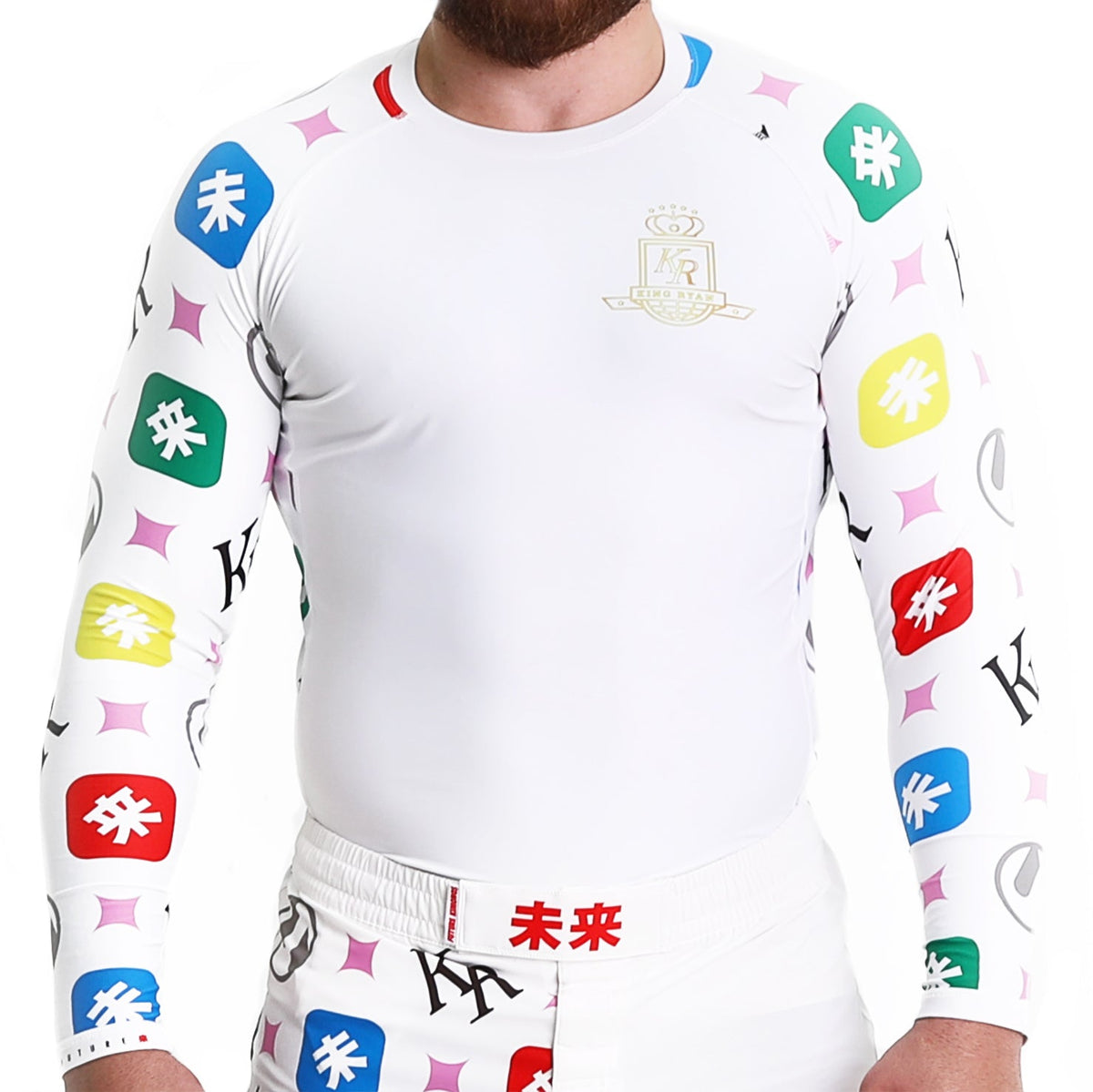 KING RYAN White Long Sleeve Rash Guard EARN THE GLORY